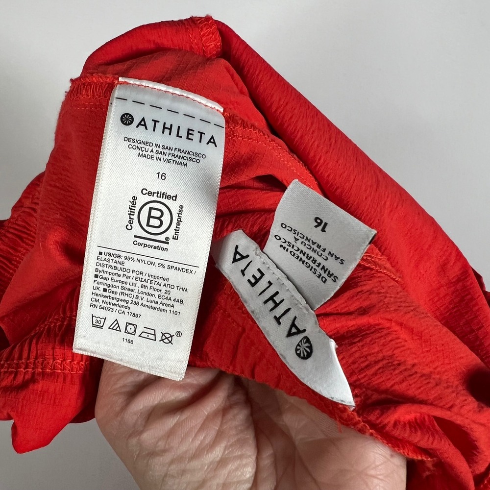 Athleta Pants Women 16 Punch Red Rise Pant Wide Leg Pull On Windbreaker Athletic - Picture 8 of 10